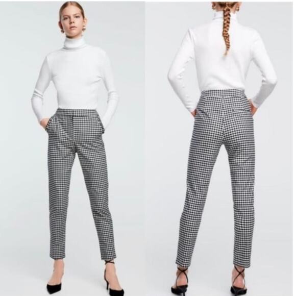 ZARA Pants - NEW ZARA Black White Gingham Check Plaid Mid Rise Ankle Crop Pant Pockets S